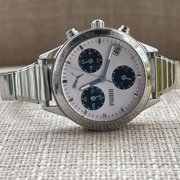 Puma Ladies Wrist Watch Multi Function Quartz analog Silver Tone Stretch Metal - Picture 2 of 10